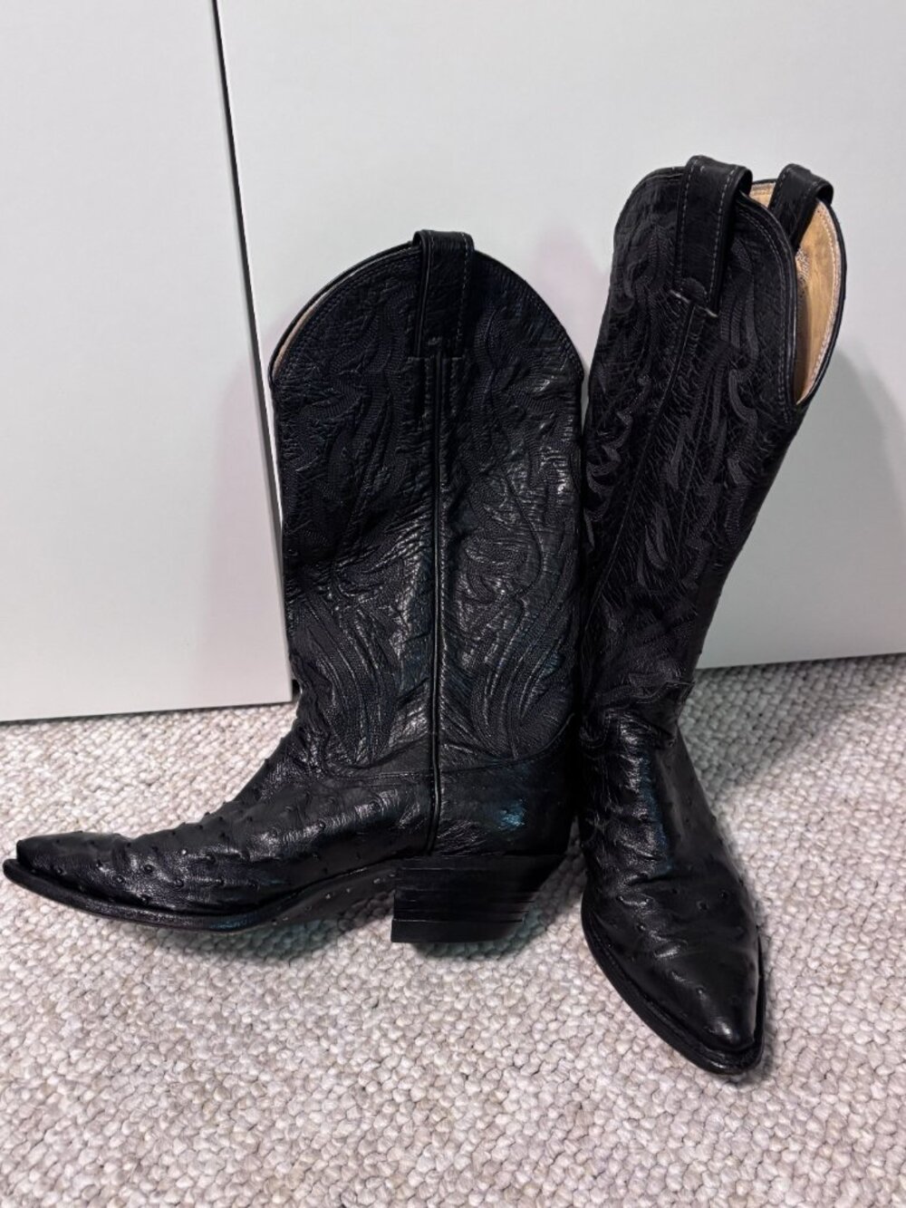 Vintage Justin, Made for Billy Martin Ostrich Cowboy Boots, Black